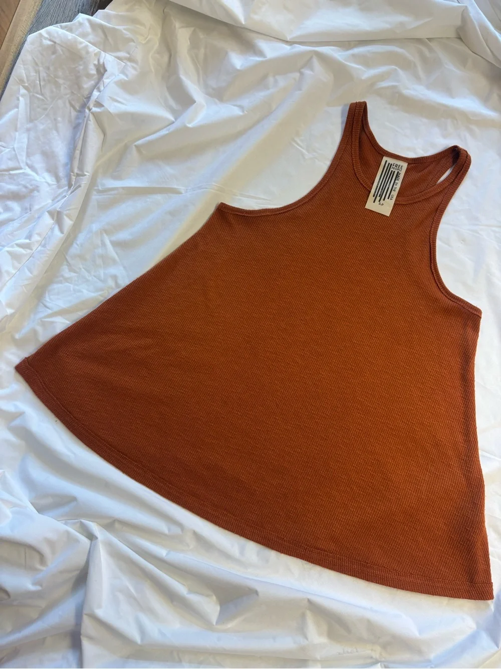 Free People Rust Orange Ribbed Flared Racerback Tank | Small - Picture 2 of 7